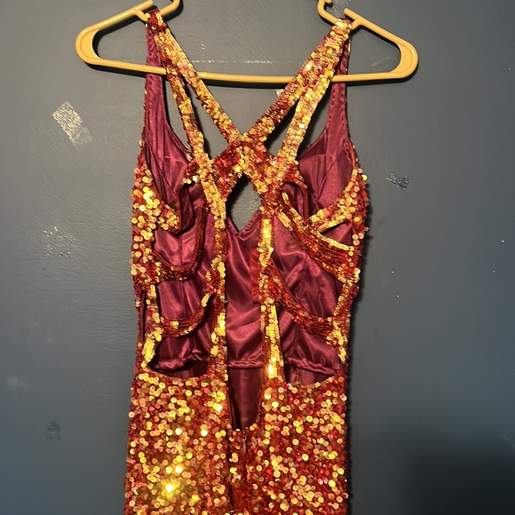 Champagne and maroon prom / ball dress - Picture 5 of 14
